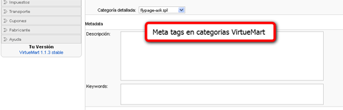 Meta tags categorias virtuemart