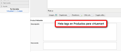 Meta tags productos virtuemart