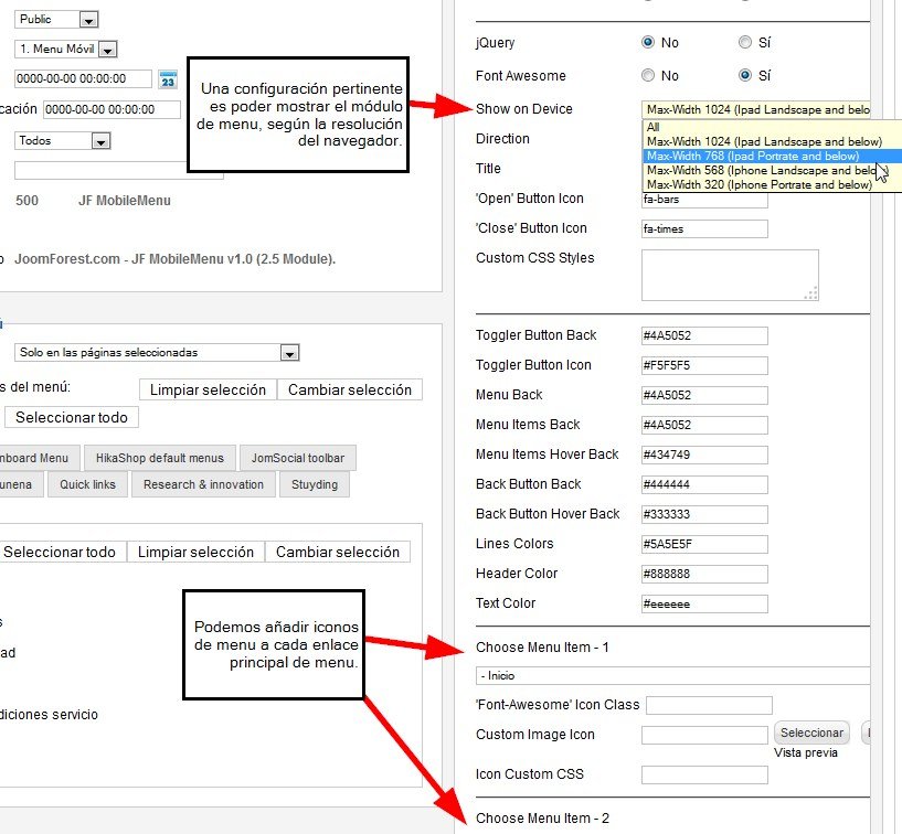 Configuración menu