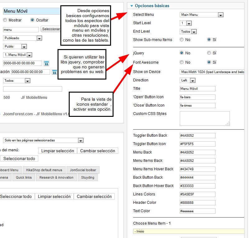 Configuración menu móvil