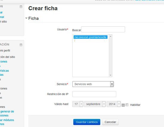 Ficha token moodle - Moodle sincronizado con joomla